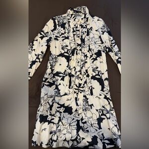 Zara Black and White Floral Midi Dress